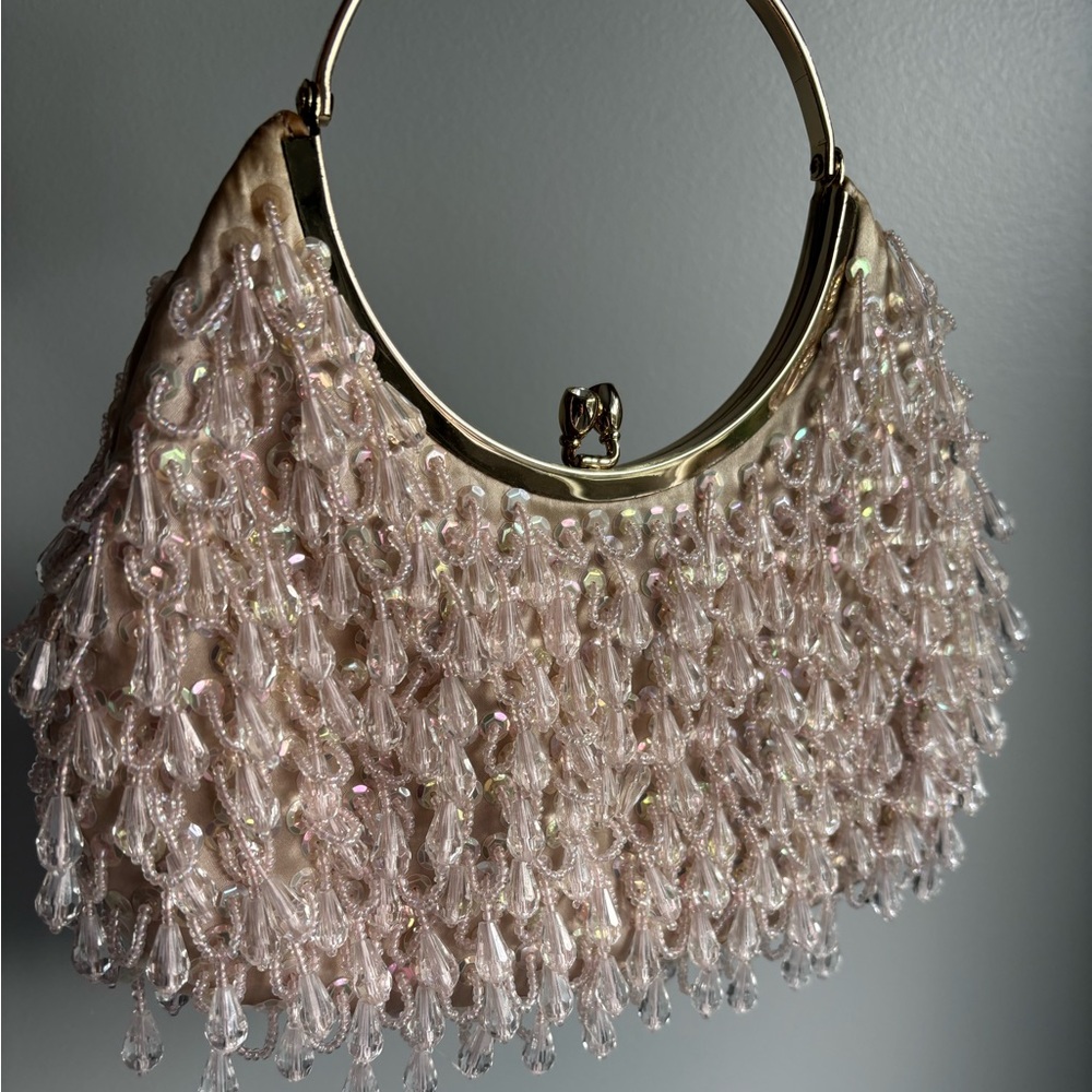Banana Republic Elegant Pale Pink Beaded Silk Evening Bag - Picture 15 of 16